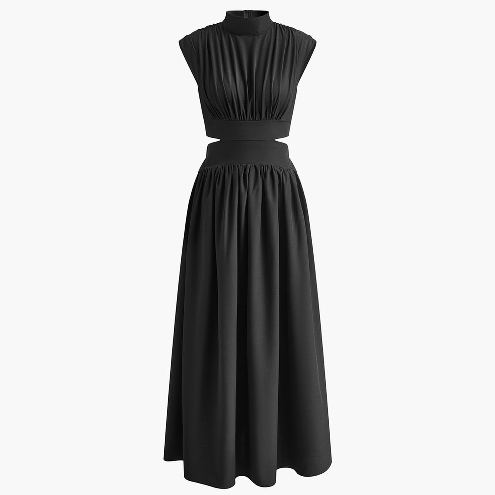 Commense Mock Neck Cut Out Long Dress - Picture 6 of 16